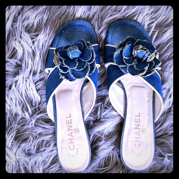 Size 6 Women’s Chanel Denim Slides - Picture 1 of 6